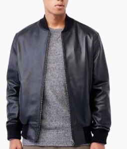 mens exclusive bomber style black leather jacket