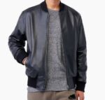 mens exclusive bomber style black leather jacket - Image 2