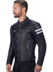 mens reflective stripes black leather jacket - Image 2