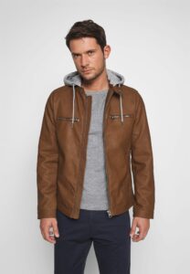 Biker Brown Hooded Leather Jacket For Men - Image 2