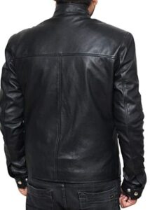 Real Lambskin Leather Motorcycle Black Jacket For Men - Image 3