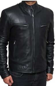 Real Lambskin Leather Motorcycle Black Jacket For Men