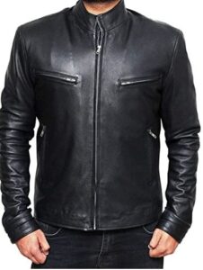 Real Lambskin Leather Motorcycle Black Jacket For Men - Image 2