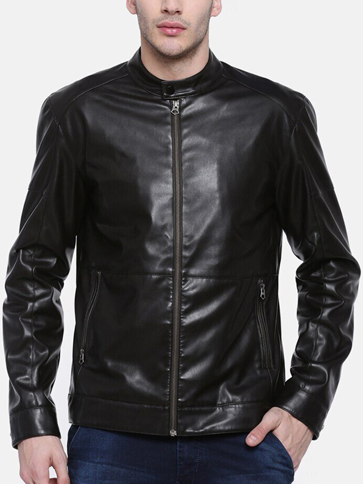 FASN674-Men-Modish-Black-Leather-Biker-Jacket-Featured-1.jpg Men Modish Black Leather Biker Jacket - Image 1