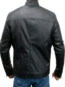 Retro Style Black Faux Leather Biker Jacket - Image 3