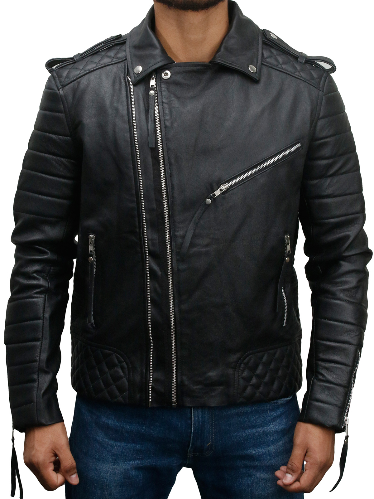 FASN676-Mens-Black-Vintage-Soft-Leather-Biker-Jacket-Featured-1.jpg Mens Black Vintage Soft Leather Biker Jacket - Image 1