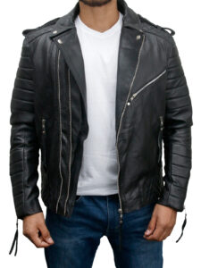 Mens Black Vintage Soft Leather Biker Jacket - Image 2