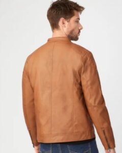 mens moto style brown faux leather jacket - Image 3