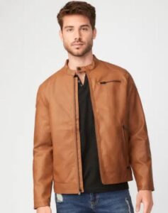 mens moto style brown faux leather jacket