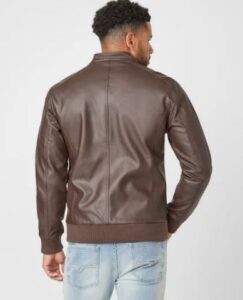 mens moto classic brown faux leather jacket - Image 3