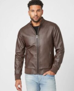 mens moto classic brown faux leather jacket