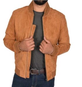 mens imperial suede leather jacket in tan - Image 2