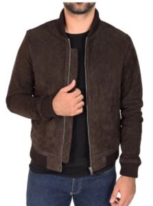 mens elite dark brown bomber leather jacket