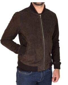 mens elite dark brown bomber leather jacket - Image 2