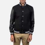 mens black varsity style wool jacket - Image 2