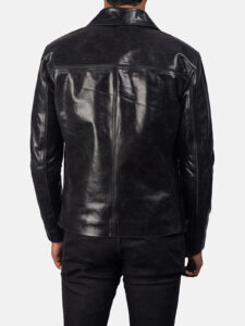mens black leather cafe racer jacket 2 - Image 3