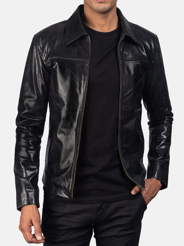 mens black leather cafe racer jacket 2