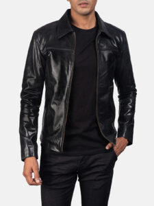 mens black leather cafe racer jacket 2 - Image 2