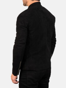 charcoal black leather biker jacket for men - Image 3