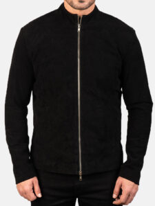 charcoal black leather biker jacket for men
