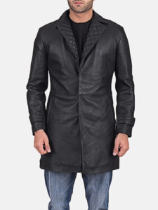 mens black leather coat - Image 2