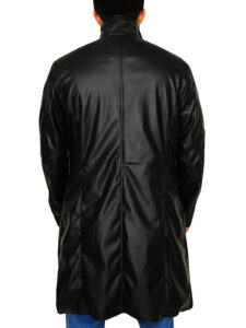 black faux leather long coat - Image 3