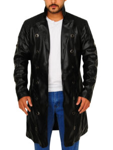 black faux leather long coat - Image 2