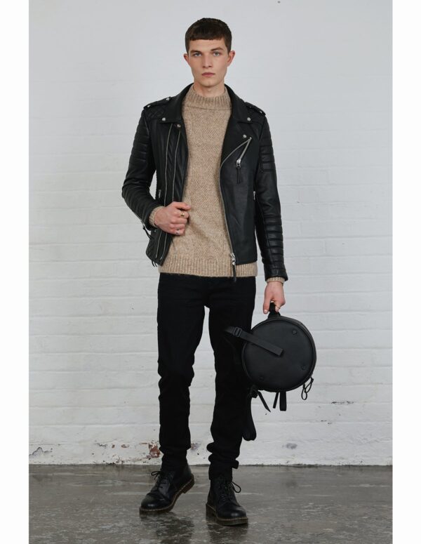 classic black quilted biker jacket