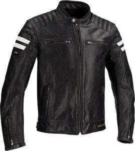 stripe leather biker jacket black