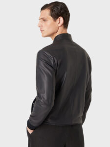 Midnight Black Leather Bomber Jacket For Men - Image 3