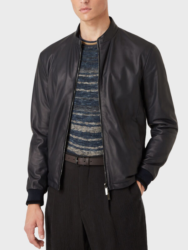 Midnight Black Leather Bomber Jacket For Men