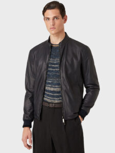 Midnight Black Leather Bomber Jacket For Men - Image 2