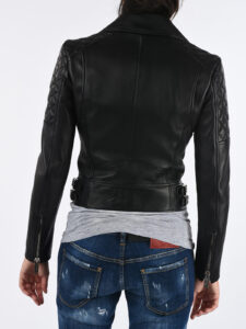 Slim Fitted Womens Black Biker Leather Jacket - Image 3