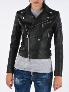 Slim Fitted Womens Black Biker Leather Jacket