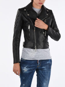 Slim Fitted Womens Black Biker Leather Jacket - Image 2