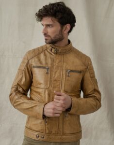 Mens Brown Real Leather Cafe Racer Jacket - Image 2
