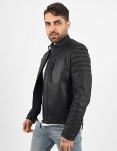 Mens Casual Biker Style Black Leather Jacket - Image 2
