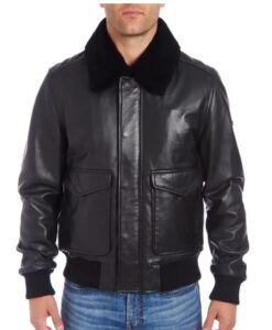 Mens Genuine Shearling Slim Fit Black Leather Jacket
