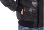 Mens Genuine Shearling Slim Fit Black Leather Jacket - Image 2