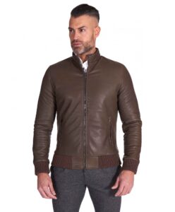 Natural Brown Vintage Style Leather Jacket For Men - Image 2