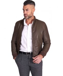 Natural Brown Vintage Style Leather Jacket For Men