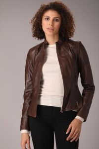 Womens Classic Dark Brown Lambskin Leather Jacket