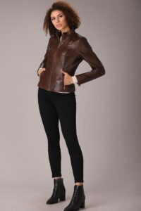 Womens Classic Dark Brown Lambskin Leather Jacket - Image 3