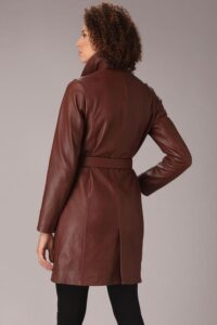 Womens Modern Dark Brown Lambskin Leather Coat - Image 2