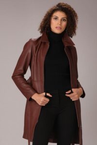 Womens Modern Dark Brown Lambskin Leather Coat