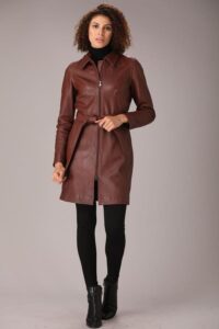 Womens Modern Dark Brown Lambskin Leather Coat - Image 3