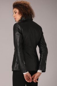 Womens Slim Fit Lambskin Leather Jacket In Black - Image 3