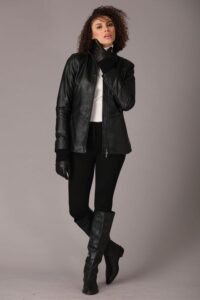 Womens Slim Fit Lambskin Leather Jacket In Black
