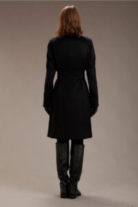 Luxurious Black Trench Wool Coat For Women - Image 3