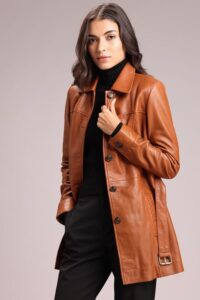 Classic Brown Lambskin Leather Jacket For Women